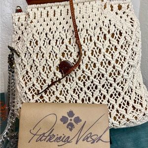 NWTs PATRICIA Nash Crochet purse bag chain strap & Dustbag leather handles trim